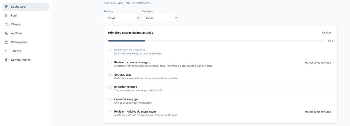 Tela inicial da plataforma de CRM